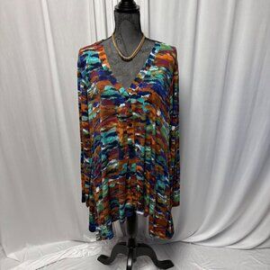 Logo Lori Goldstein Top Womens Size XL Multicolor Abstract Flowy Button Tunic